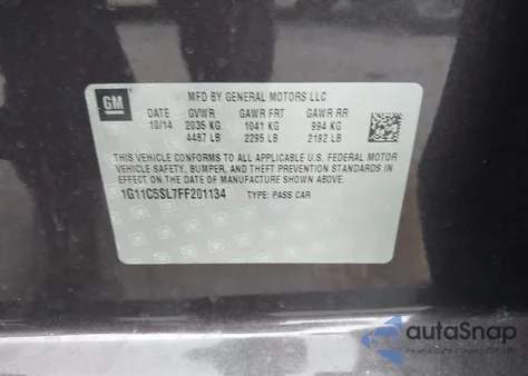 2015 Chevrolet Malibu 1Lt from USA, damaged, VIN 1G11C5SL7FF201134